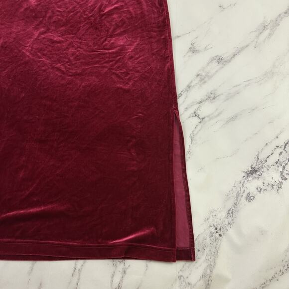 Denim & Co Womens Vintage y2k Velvet Slip Skirt Size S Berry Red Midi Side Slits - Picture 9 of 10